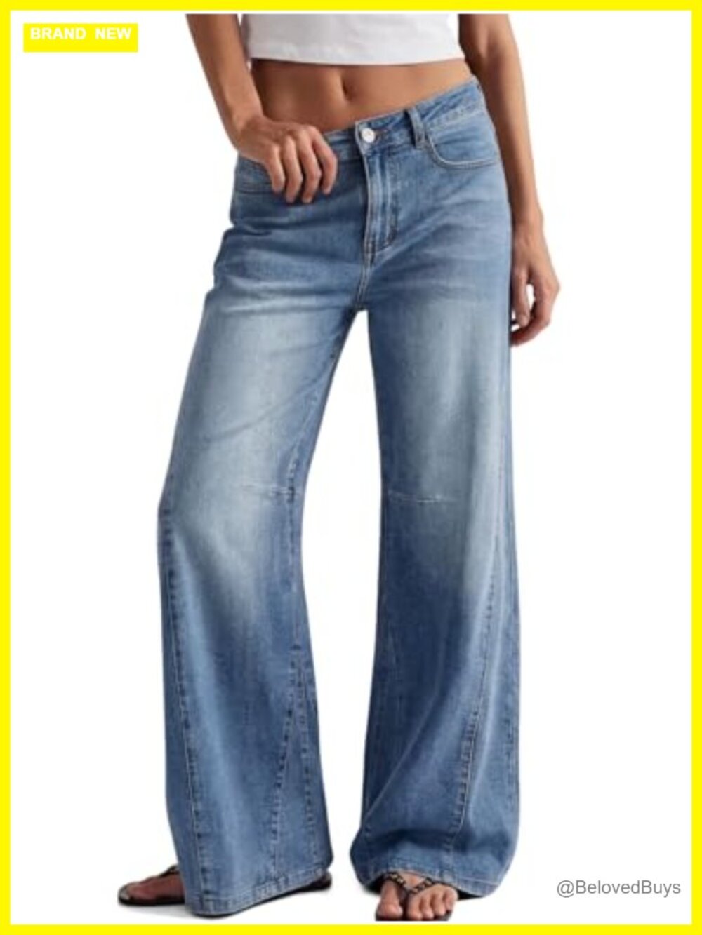 High Waisted Wide Leg Barrel Jeans Pull On Stretch Denim